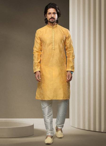 Yellow Colour Ethnic Wear Mens Jacquard silk Kurta Pajama Collection 1531